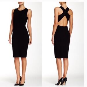 Theory Azarinya Black Cross Back Womens Small Midi Dress Viscose Stretch